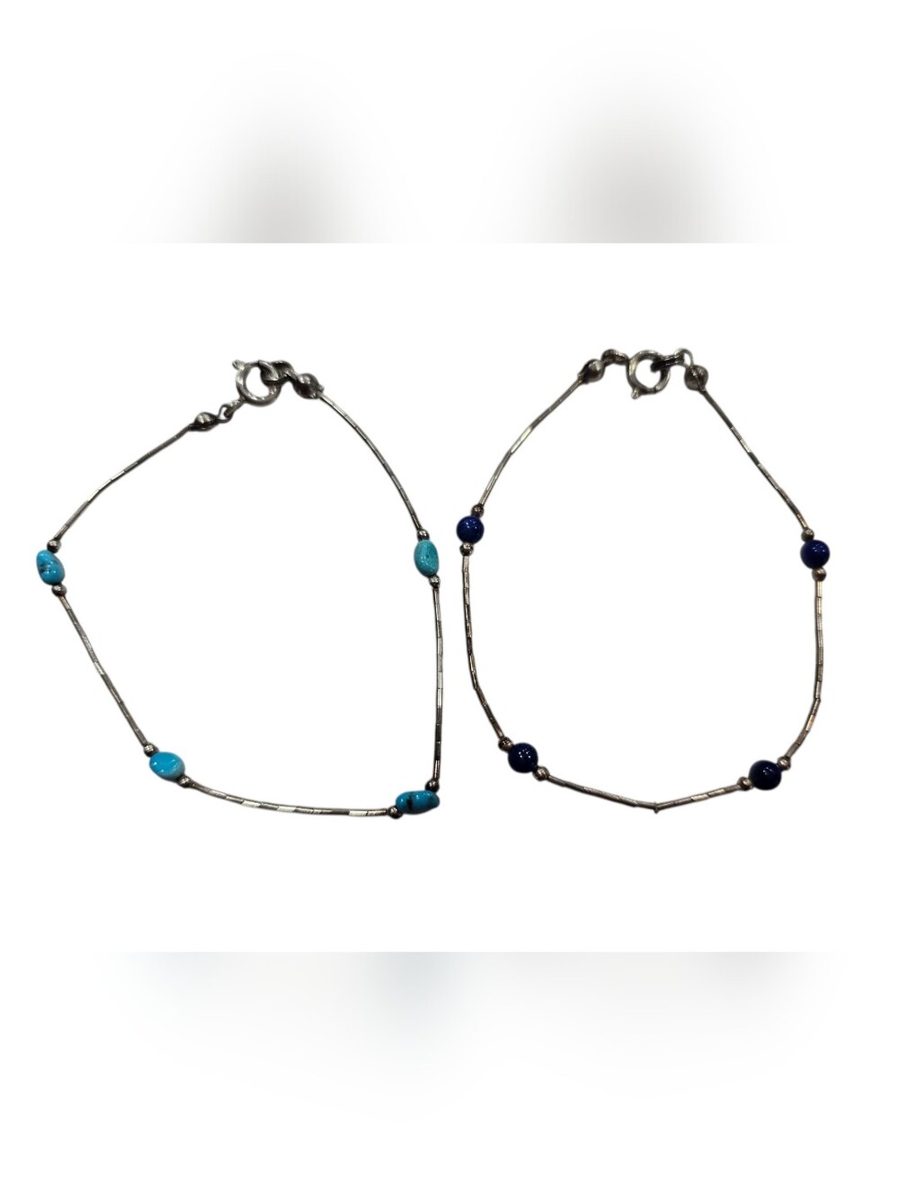 Lot Of 2 Liquid Silver Gemstone Bracelets Lapis Lazuli Turquoise Sterling 7"
